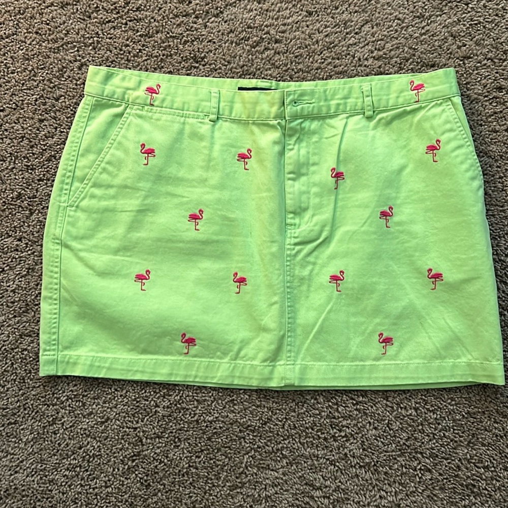 EUC Ralph Lauren Embroidered Flamingo Skirt. Lime Green & Hot Pink